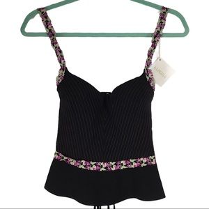 La Perla Garden Party Pinstripe Embroidered Detail Bustier Size 32B